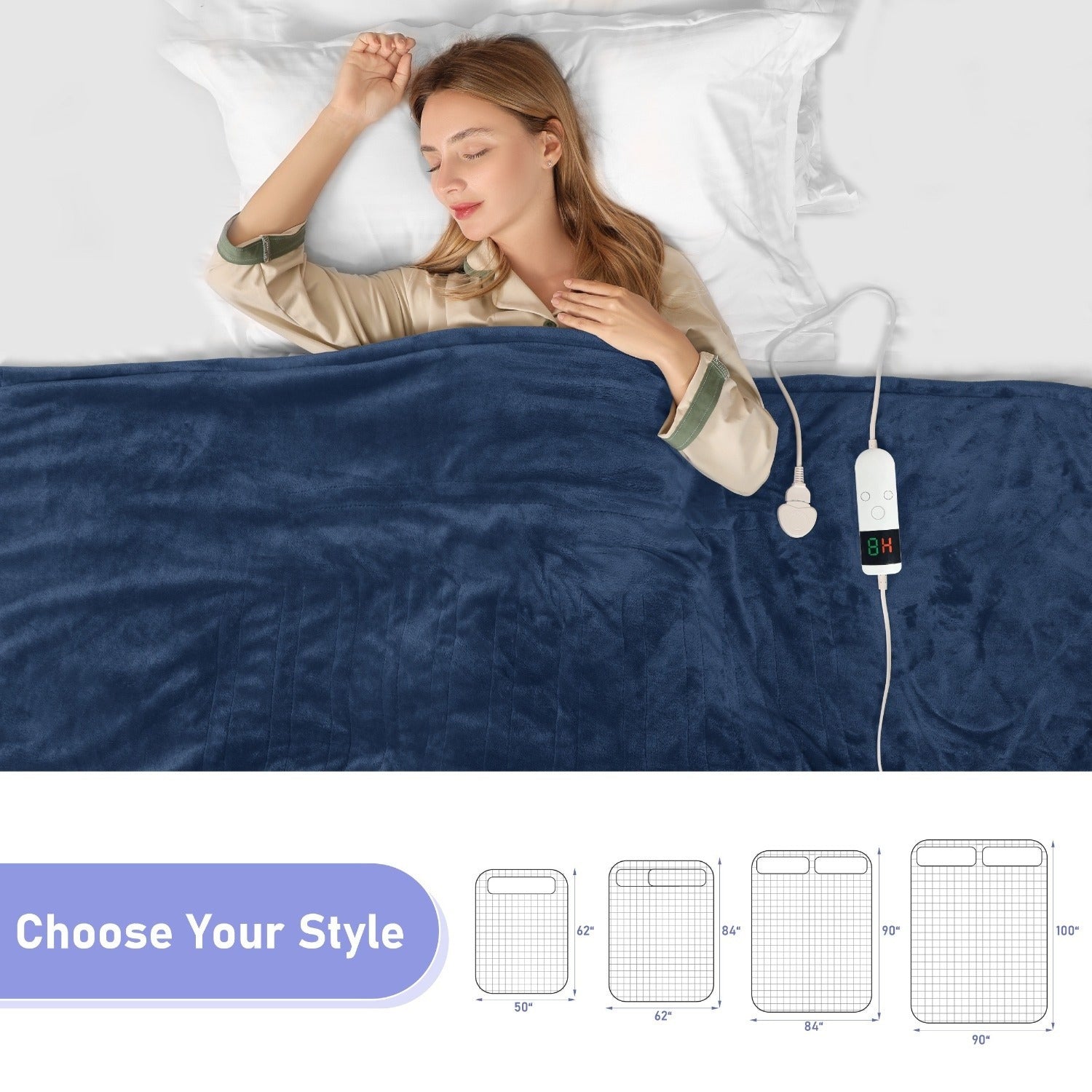 Soft Flannel Electric Heated Blanket with Digital Thermostat & 10 Heat Settings - 8-Hour Auto Shut-Off and Overheat Protection, Machine Washable