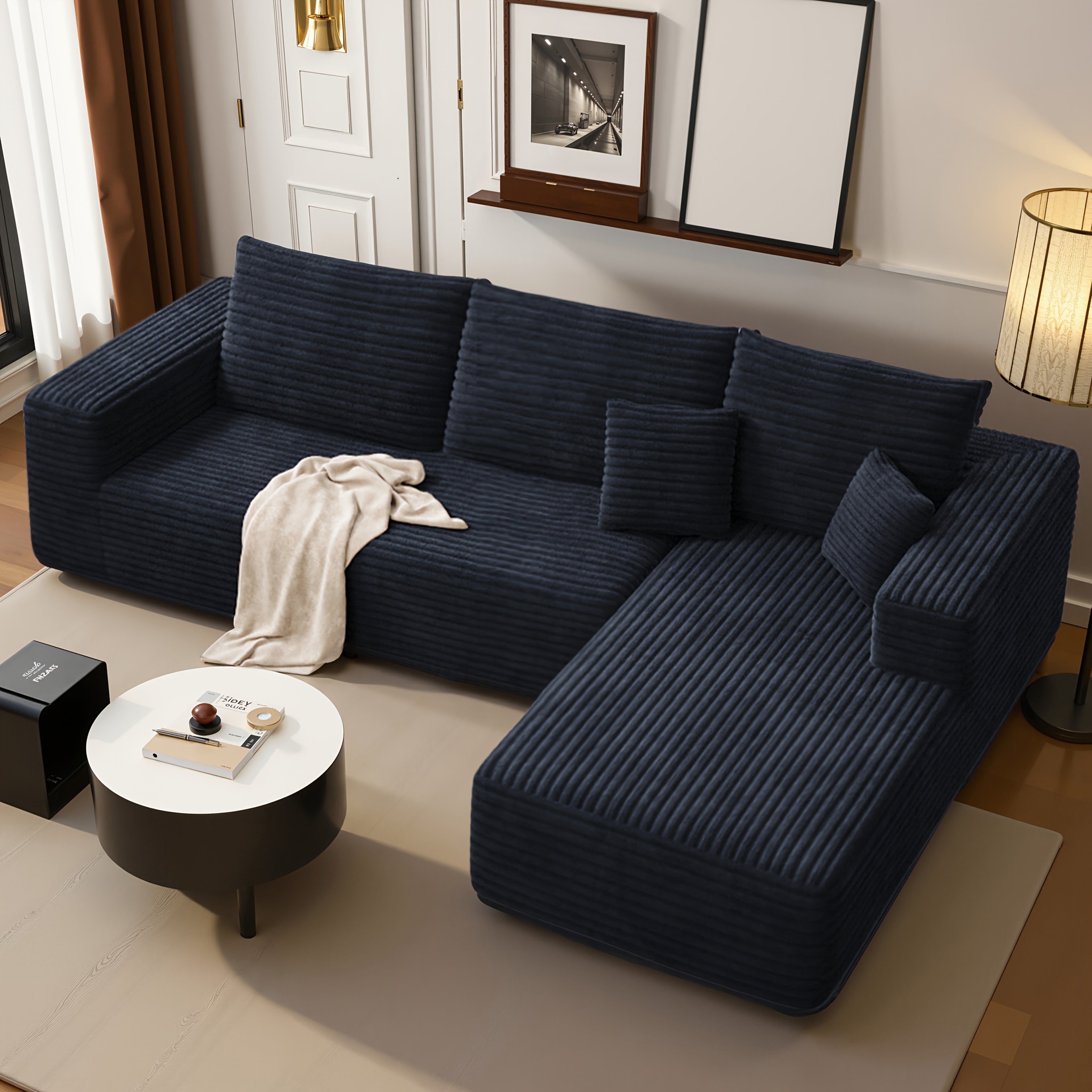 Minimalist L Shaped Couch With Right Facing Chaise, No Assembly Required