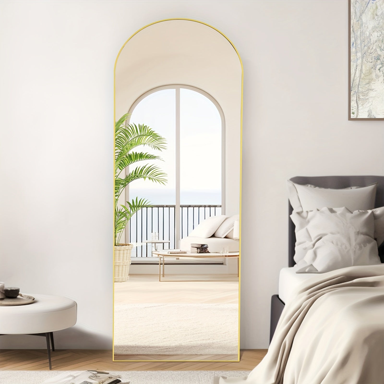 Shatter-Proof 64" X 21"/ 59"x16" Full Body Arched Mirror With Aluminum Alloy Frame, Standing Floor Mirror For Bedroom, Living Room, Cloakroom With Nano Glass