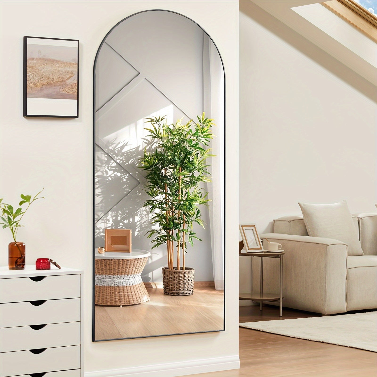 Shatter-Proof 64" X 21"/ 59"x16" Full Body Arched Mirror With Aluminum Alloy Frame, Standing Floor Mirror For Bedroom, Living Room, Cloakroom With Nano Glass