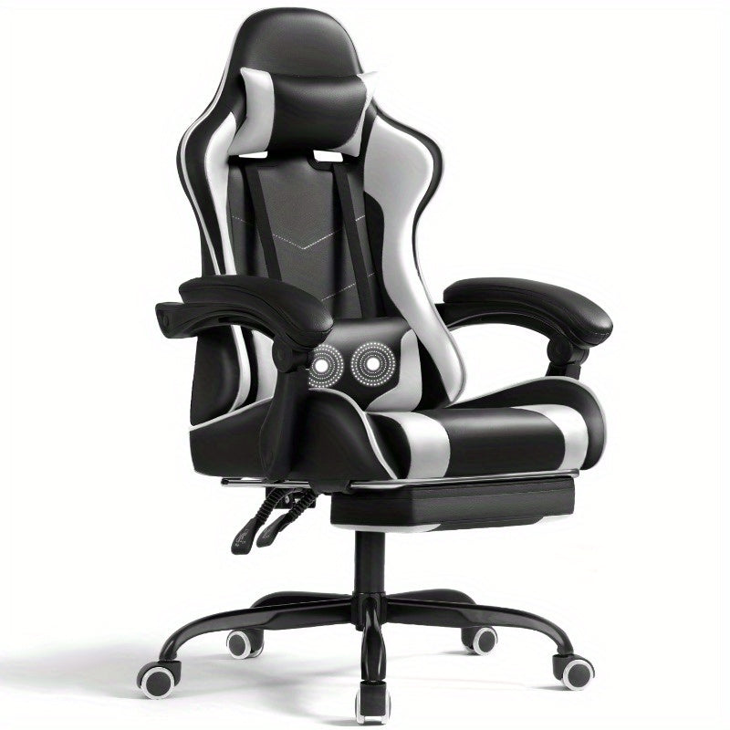High-back Gaming Chair Adjustable Ergonomic Backrest With Footrest, Headrest And Massage Option, 360 Degree Swivel