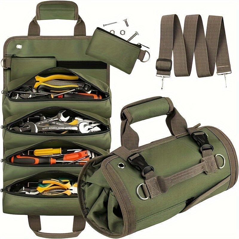 Heavy Duty Rolling Tool Storage Bag - Waterproof, with Multiple Compartments