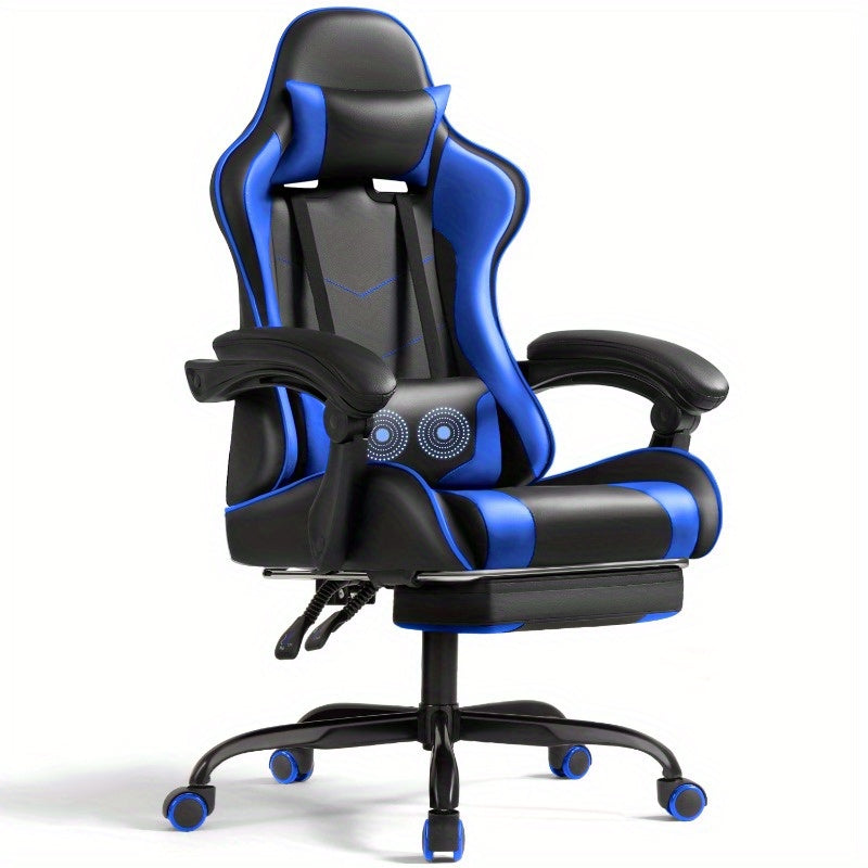 High-back Gaming Chair Adjustable Ergonomic Backrest With Footrest, Headrest And Massage Option, 360 Degree Swivel