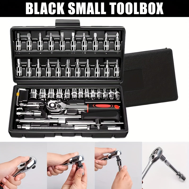 Premium 52/46pcs Toolkit for Automotive And Bicycle Repairs, Featuring a 1/4 Inch Drive Depth And Standard Wrench Collection