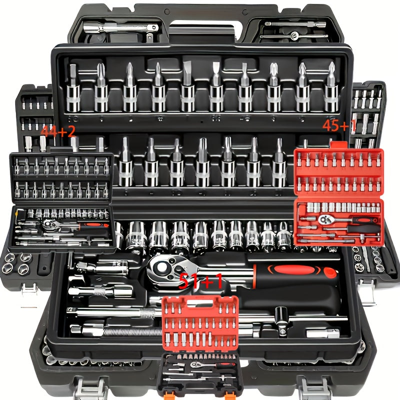 Premium 52/46pcs Toolkit for Automotive And Bicycle Repairs, Featuring a 1/4 Inch Drive Depth And Standard Wrench Collection