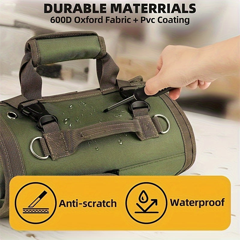 Heavy Duty Rolling Tool Storage Bag - Waterproof, with Multiple Compartments