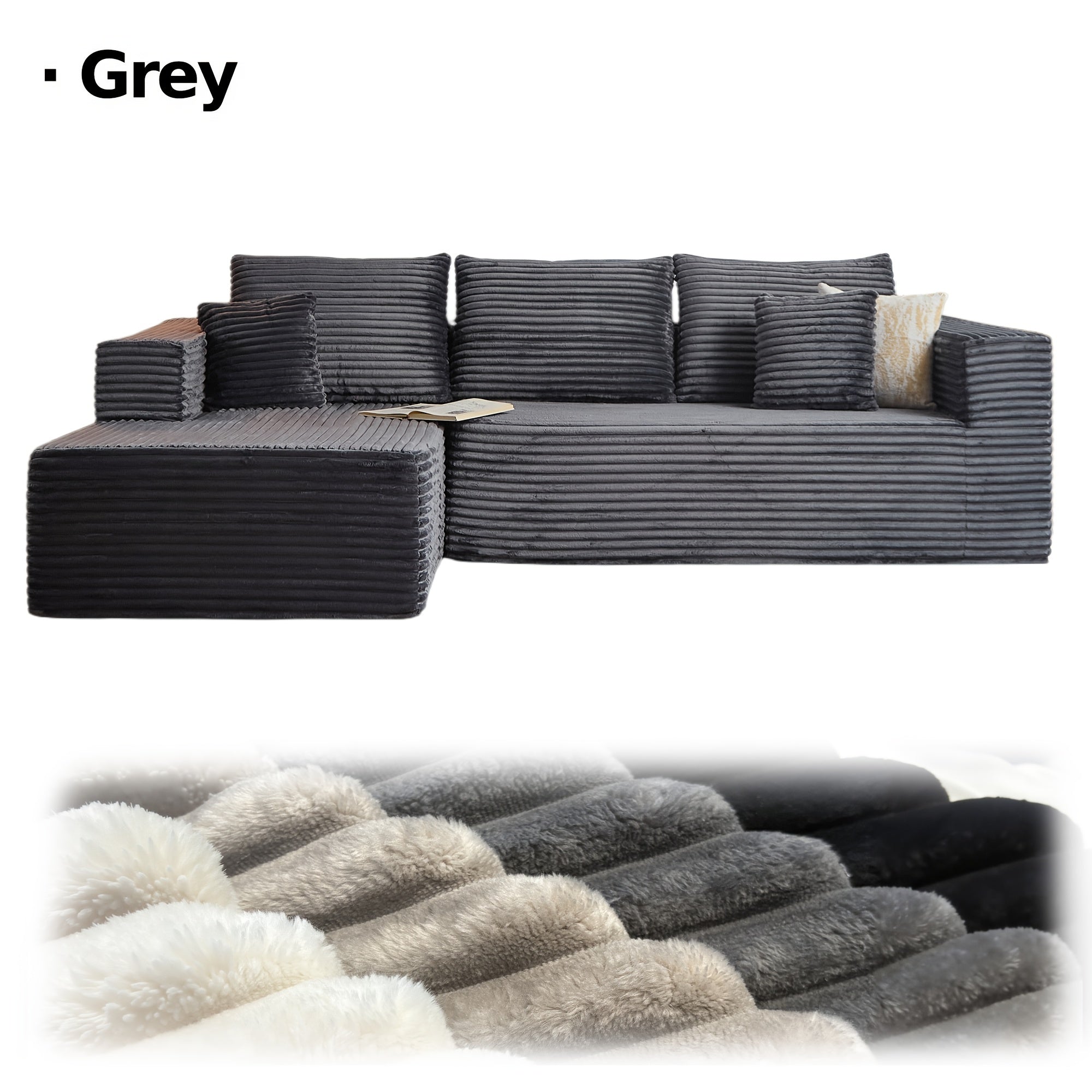 Minimalist L Shaped Couch With Right Facing Chaise, No Assembly Required