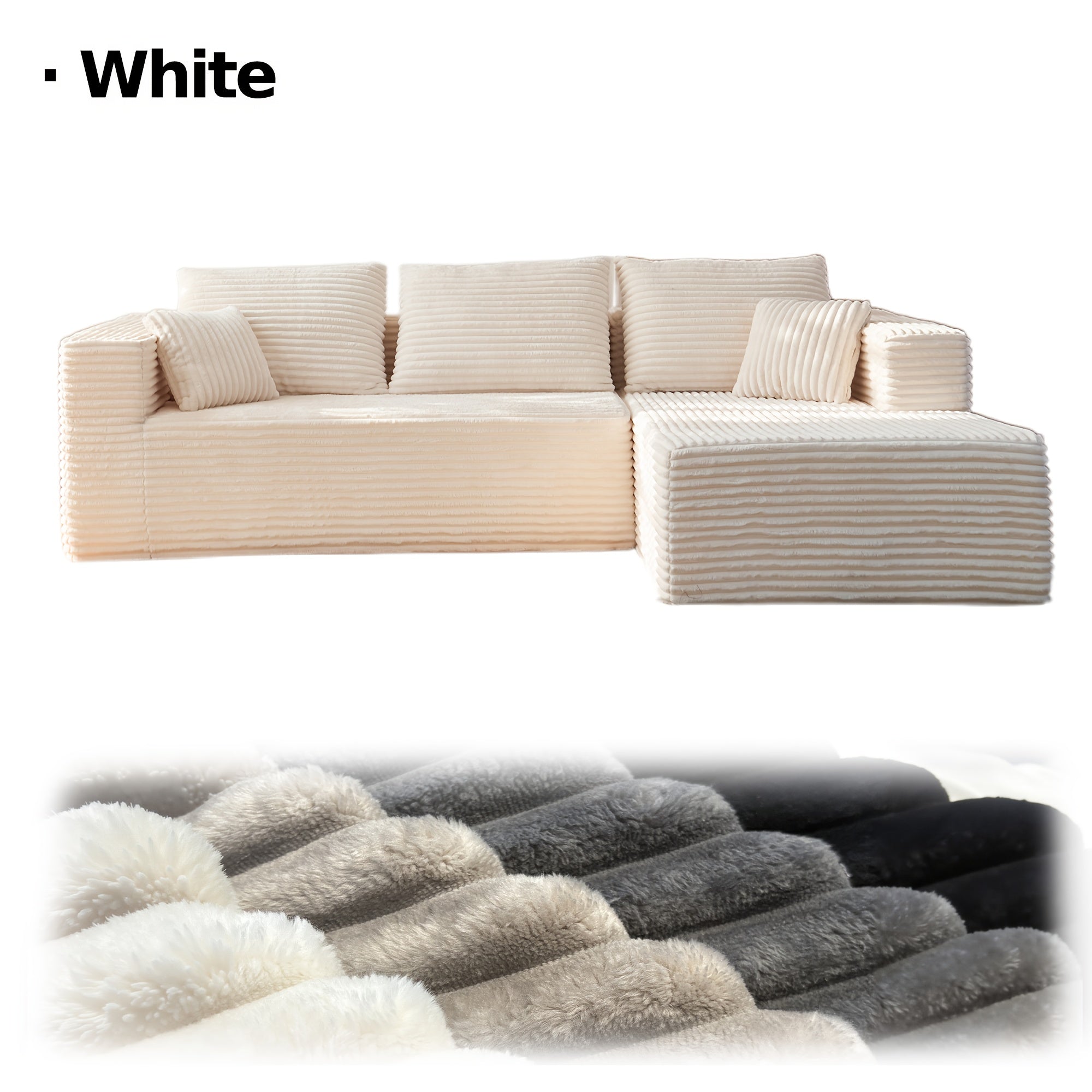 Minimalist L Shaped Couch With Right Facing Chaise, No Assembly Required