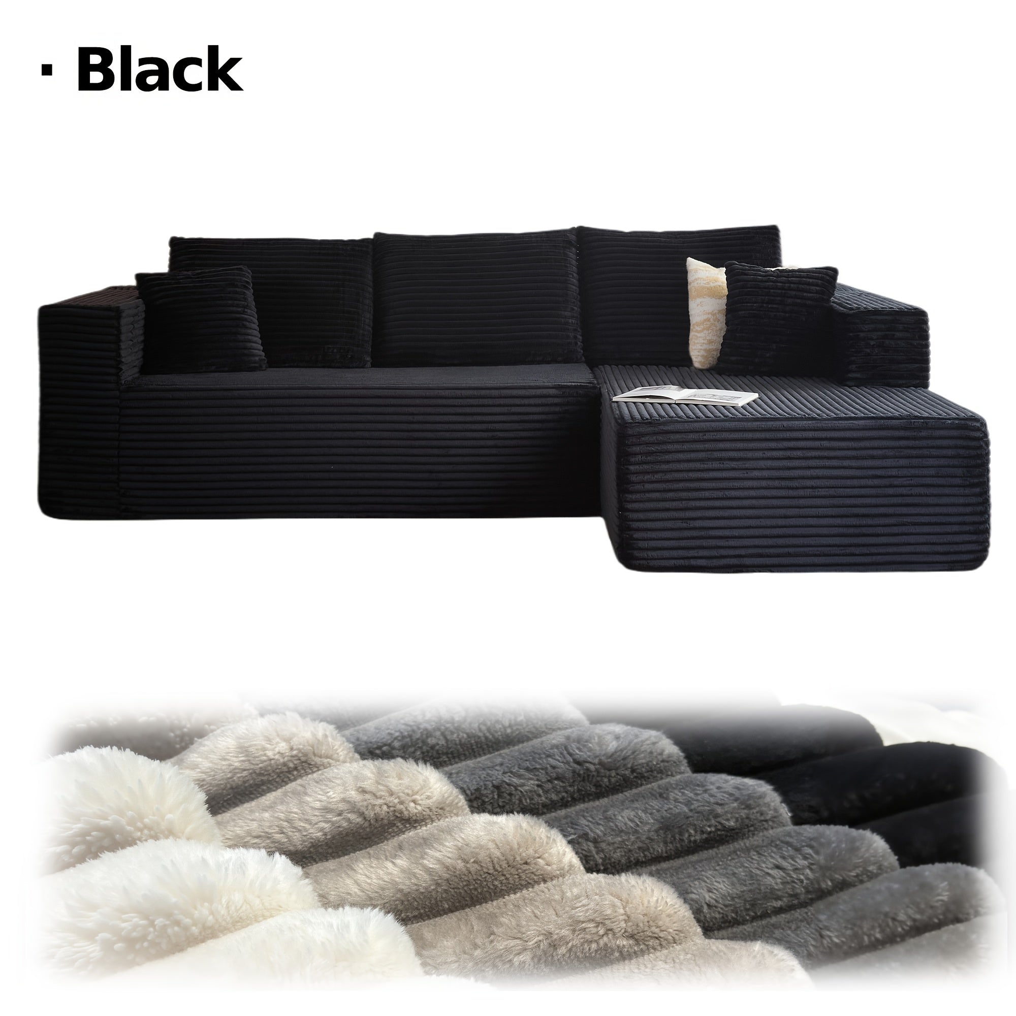 Minimalist L Shaped Couch With Right Facing Chaise, No Assembly Required