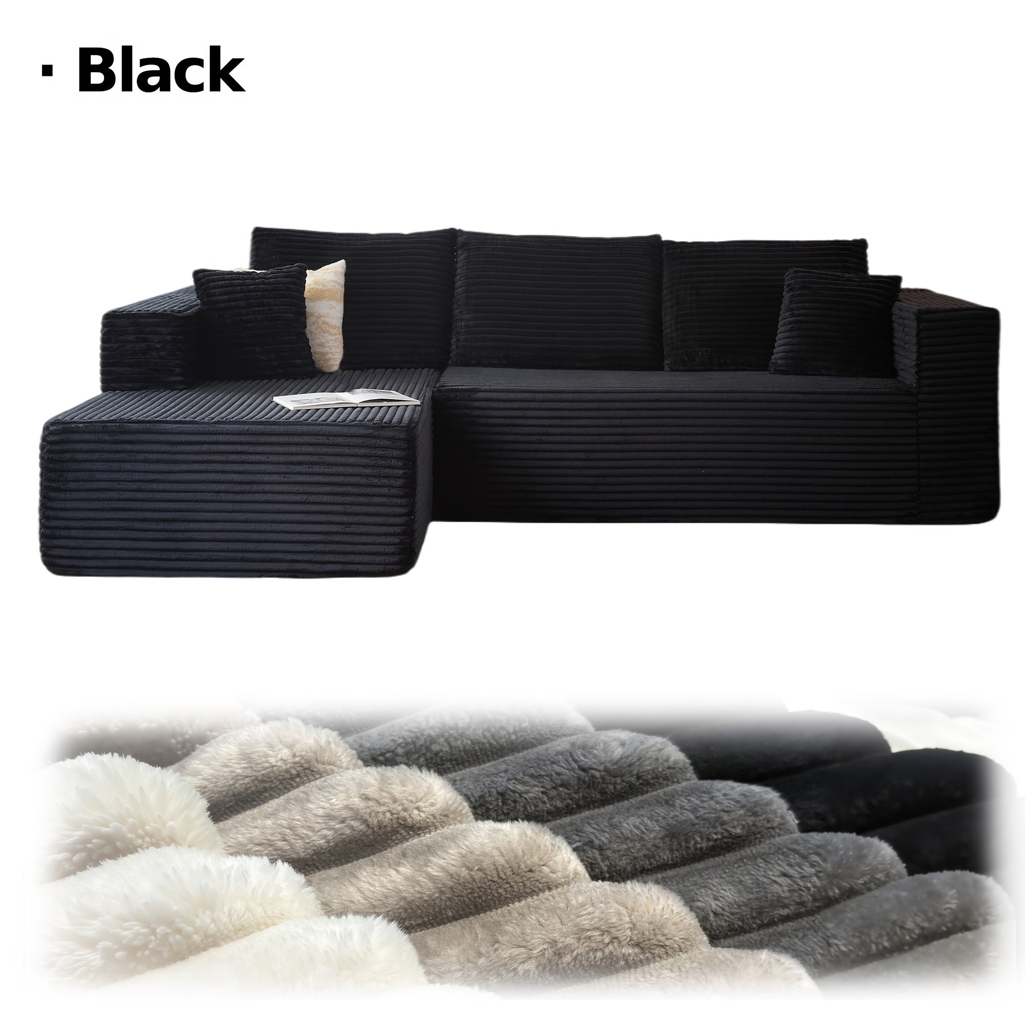 Minimalist L Shaped Couch With Right Facing Chaise, No Assembly Required