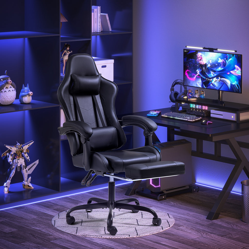 High-back Gaming Chair Adjustable Ergonomic Backrest With Footrest, Headrest And Massage Option, 360 Degree Swivel