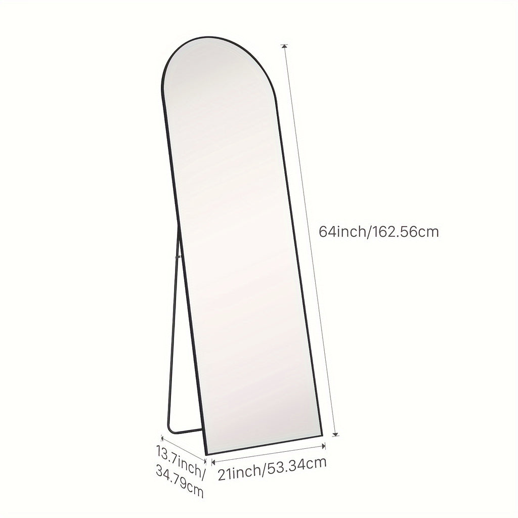 Shatter-Proof 64" X 21"/ 59"x16" Full Body Arched Mirror With Aluminum Alloy Frame, Standing Floor Mirror For Bedroom, Living Room, Cloakroom With Nano Glass