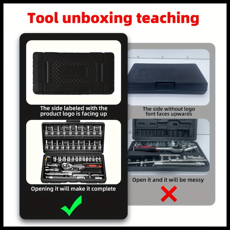 Premium 52/46pcs Toolkit for Automotive And Bicycle Repairs, Featuring a 1/4 Inch Drive Depth And Standard Wrench Collection