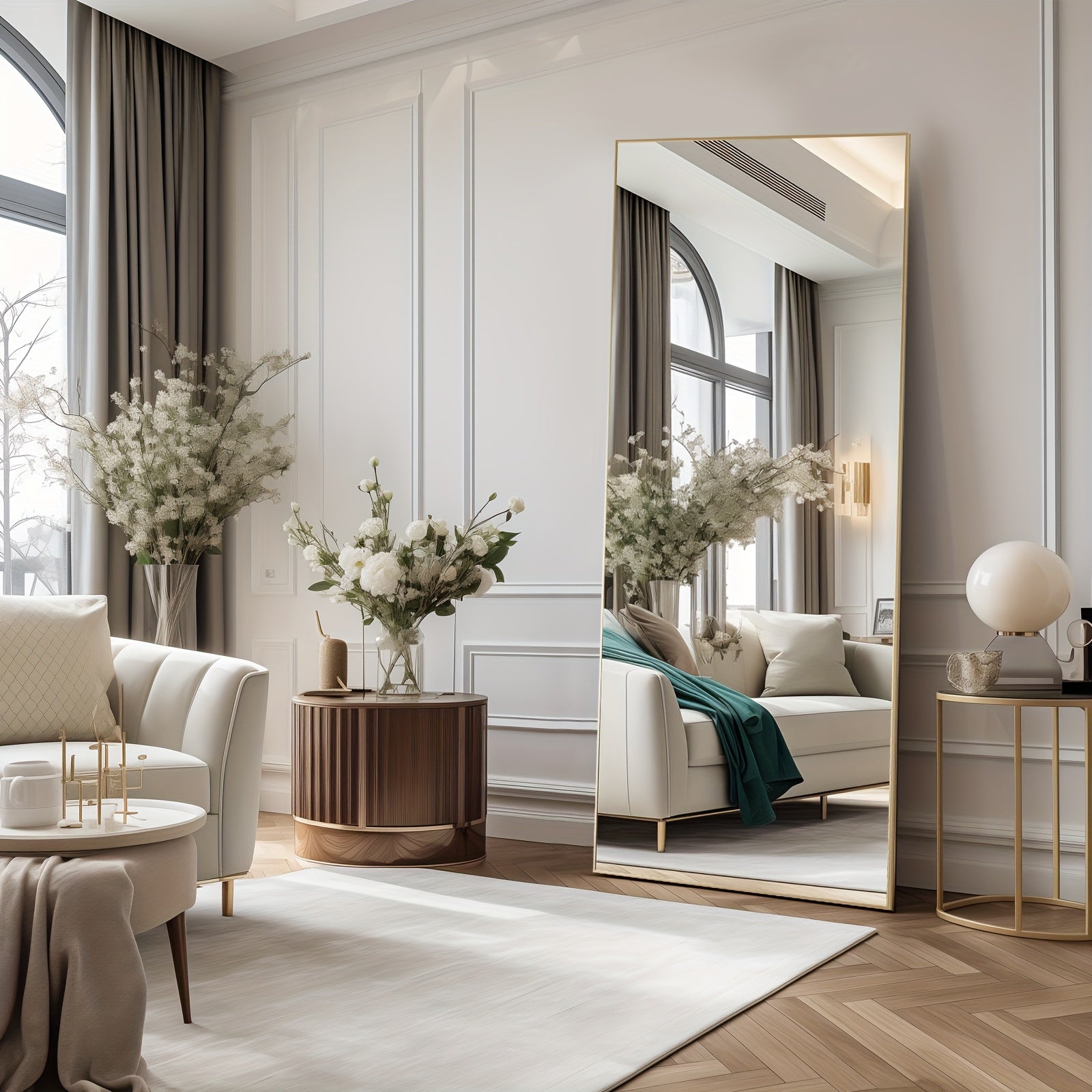 Shatter-Proof 64" X 21"/ 59"x16" Full Body Arched Mirror With Aluminum Alloy Frame, Standing Floor Mirror For Bedroom, Living Room, Cloakroom With Nano Glass