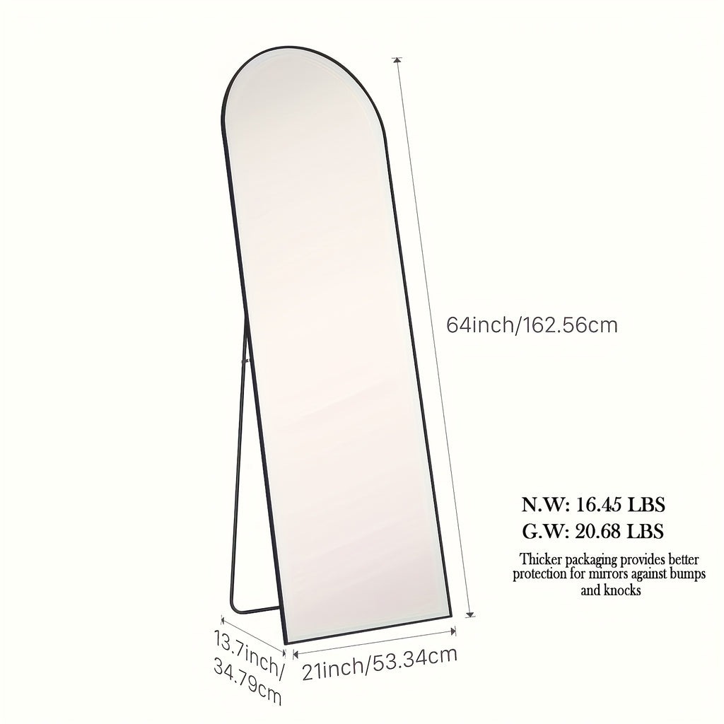 Shatter-Proof 64" X 21"/ 59"x16" Full Body Arched Mirror With Aluminum Alloy Frame, Standing Floor Mirror For Bedroom, Living Room, Cloakroom With Nano Glass