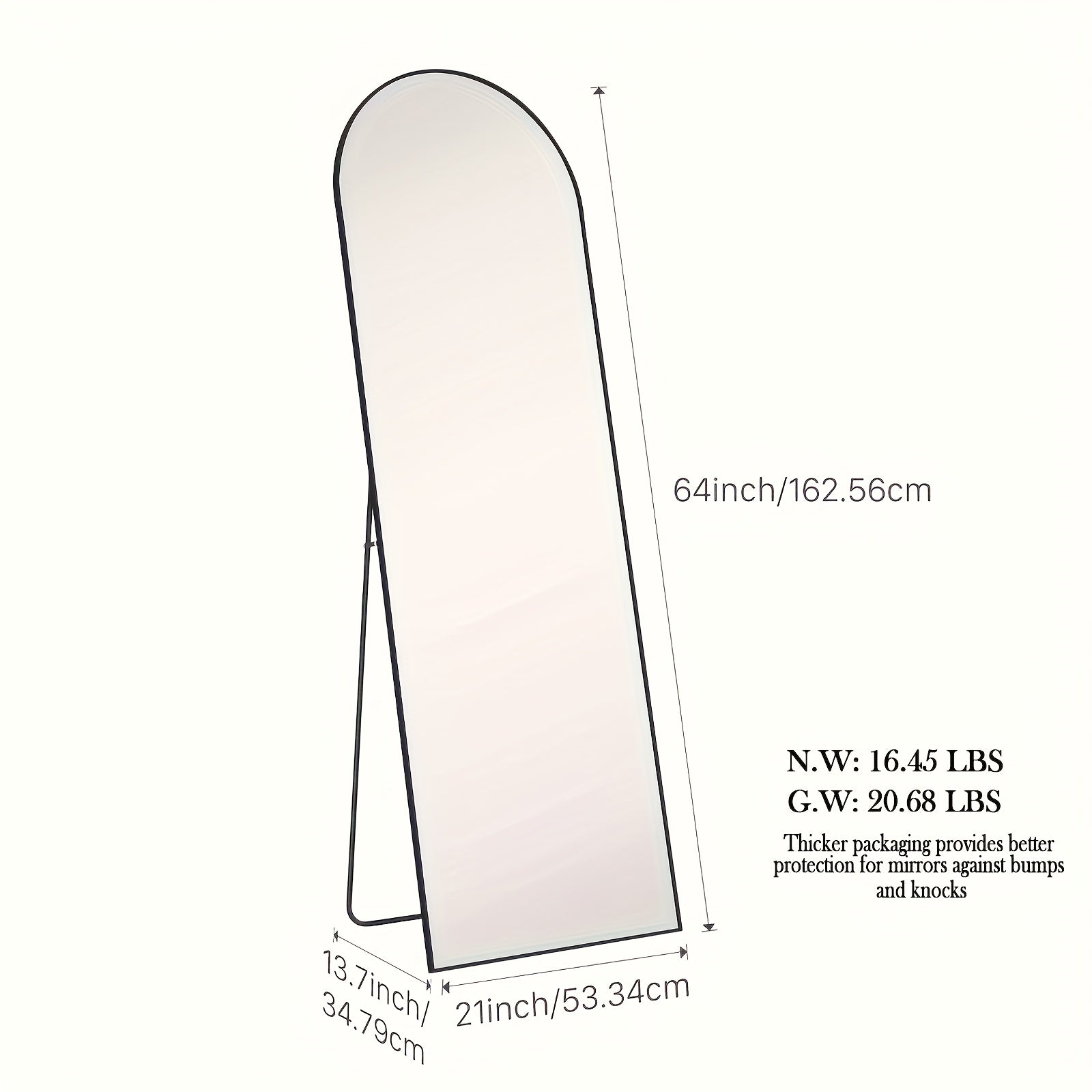 Shatter-Proof 64" X 21"/ 59"x16" Full Body Arched Mirror With Aluminum Alloy Frame, Standing Floor Mirror For Bedroom, Living Room, Cloakroom With Nano Glass