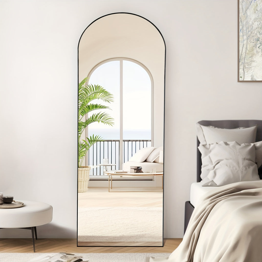 Shatter-Proof 64" X 21"/ 59"x16" Full Body Arched Mirror With Aluminum Alloy Frame, Standing Floor Mirror For Bedroom, Living Room, Cloakroom With Nano Glass