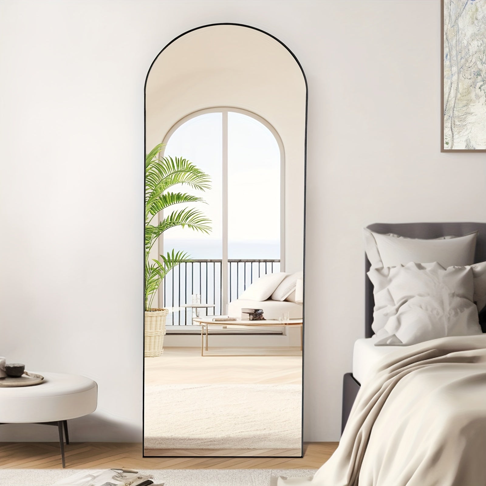 Shatter-Proof 64" X 21"/ 59"x16" Full Body Arched Mirror With Aluminum Alloy Frame, Standing Floor Mirror For Bedroom, Living Room, Cloakroom With Nano Glass