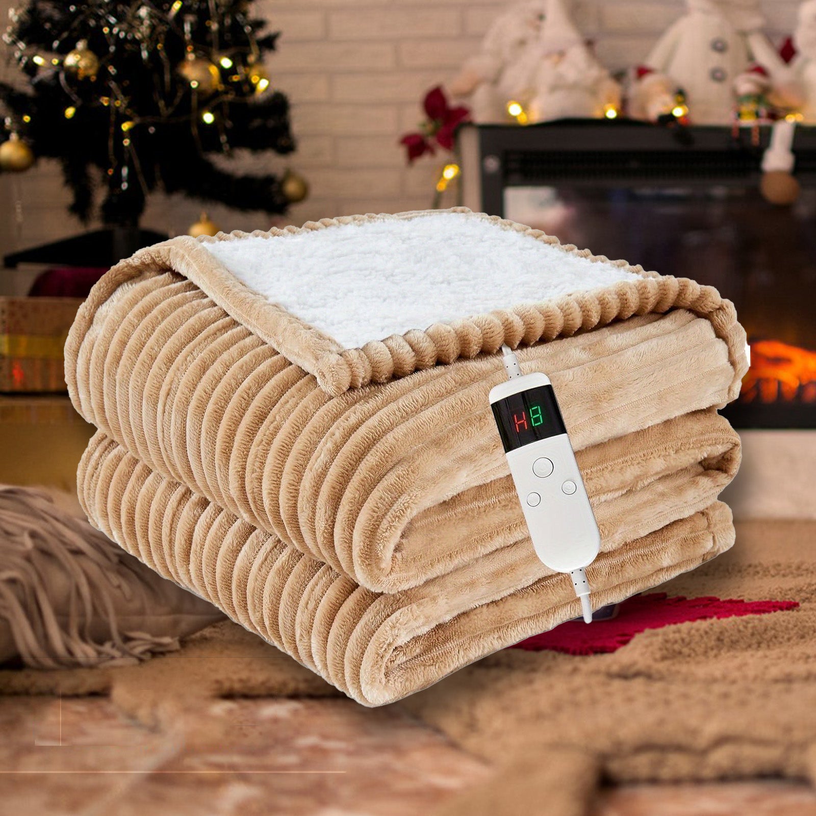Soft Flannel Electric Heated Blanket with Digital Thermostat & 10 Heat Settings - 8-Hour Auto Shut-Off and Overheat Protection, Machine Washable