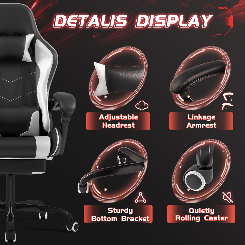 High-back Gaming Chair Adjustable Ergonomic Backrest With Footrest, Headrest And Massage Option, 360 Degree Swivel