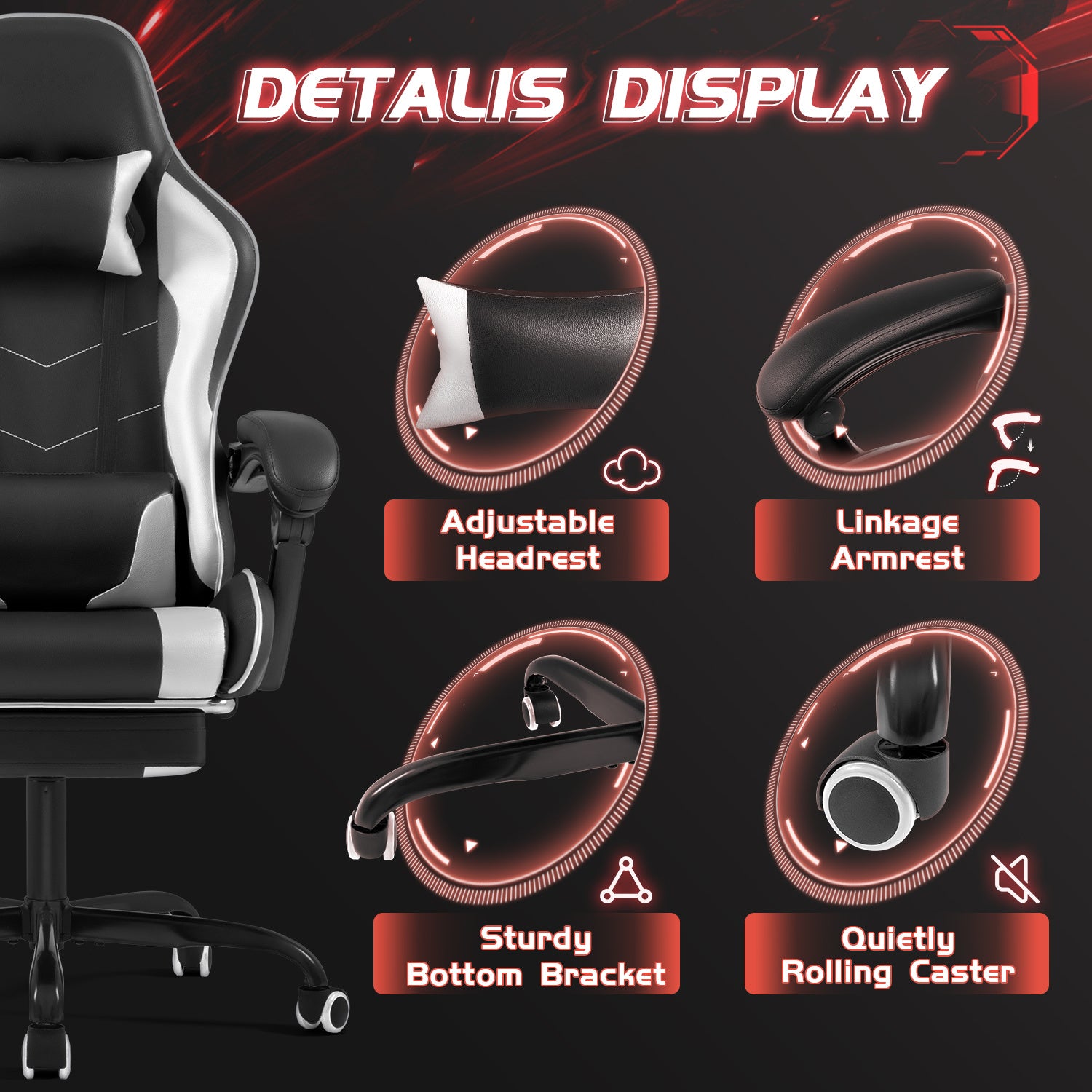 High-back Gaming Chair Adjustable Ergonomic Backrest With Footrest, Headrest And Massage Option, 360 Degree Swivel