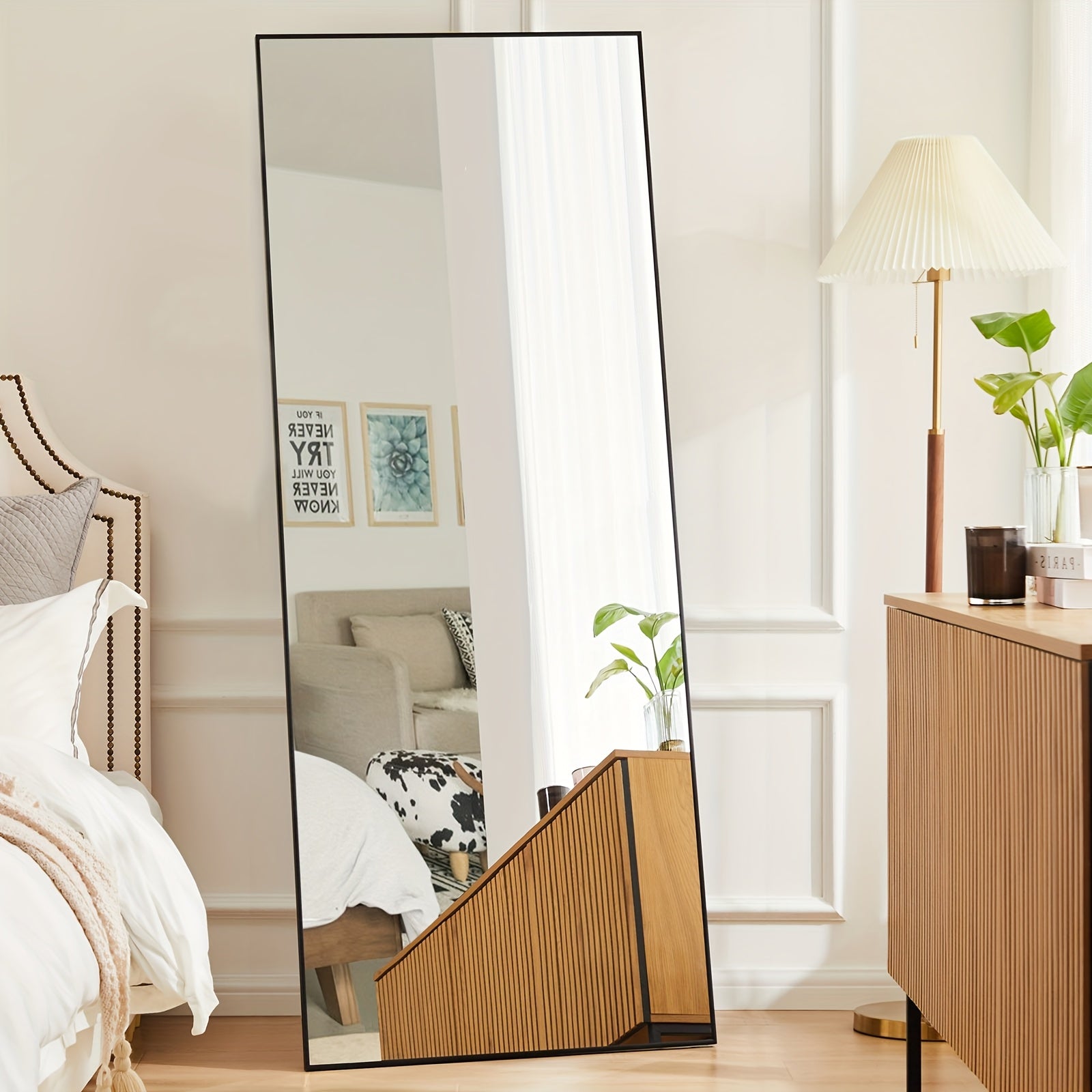 Shatter-Proof 64" X 21"/ 59"x16" Full Body Arched Mirror With Aluminum Alloy Frame, Standing Floor Mirror For Bedroom, Living Room, Cloakroom With Nano Glass