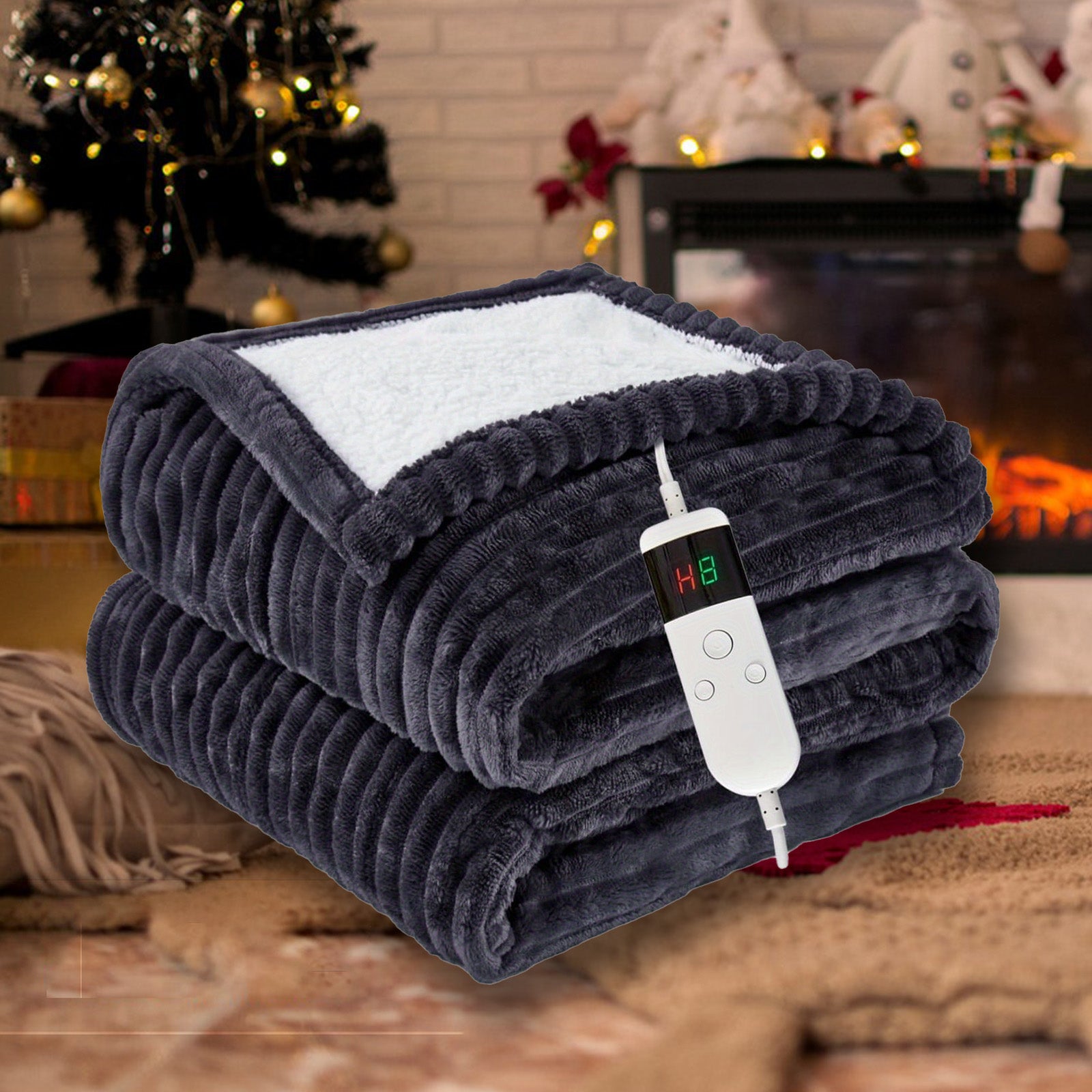 Soft Flannel Electric Heated Blanket with Digital Thermostat & 10 Heat Settings - 8-Hour Auto Shut-Off and Overheat Protection, Machine Washable