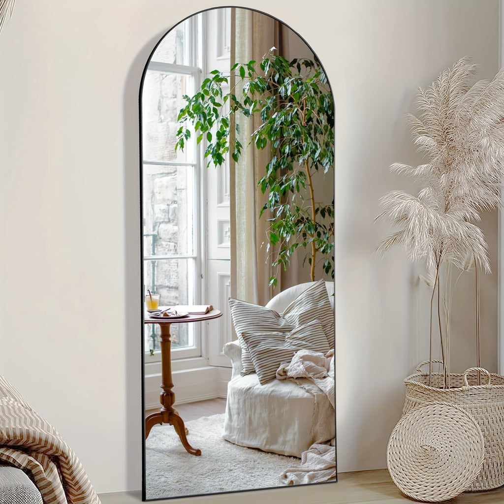 Shatter-Proof 64" X 21"/ 59"x16" Full Body Arched Mirror With Aluminum Alloy Frame, Standing Floor Mirror For Bedroom, Living Room, Cloakroom With Nano Glass