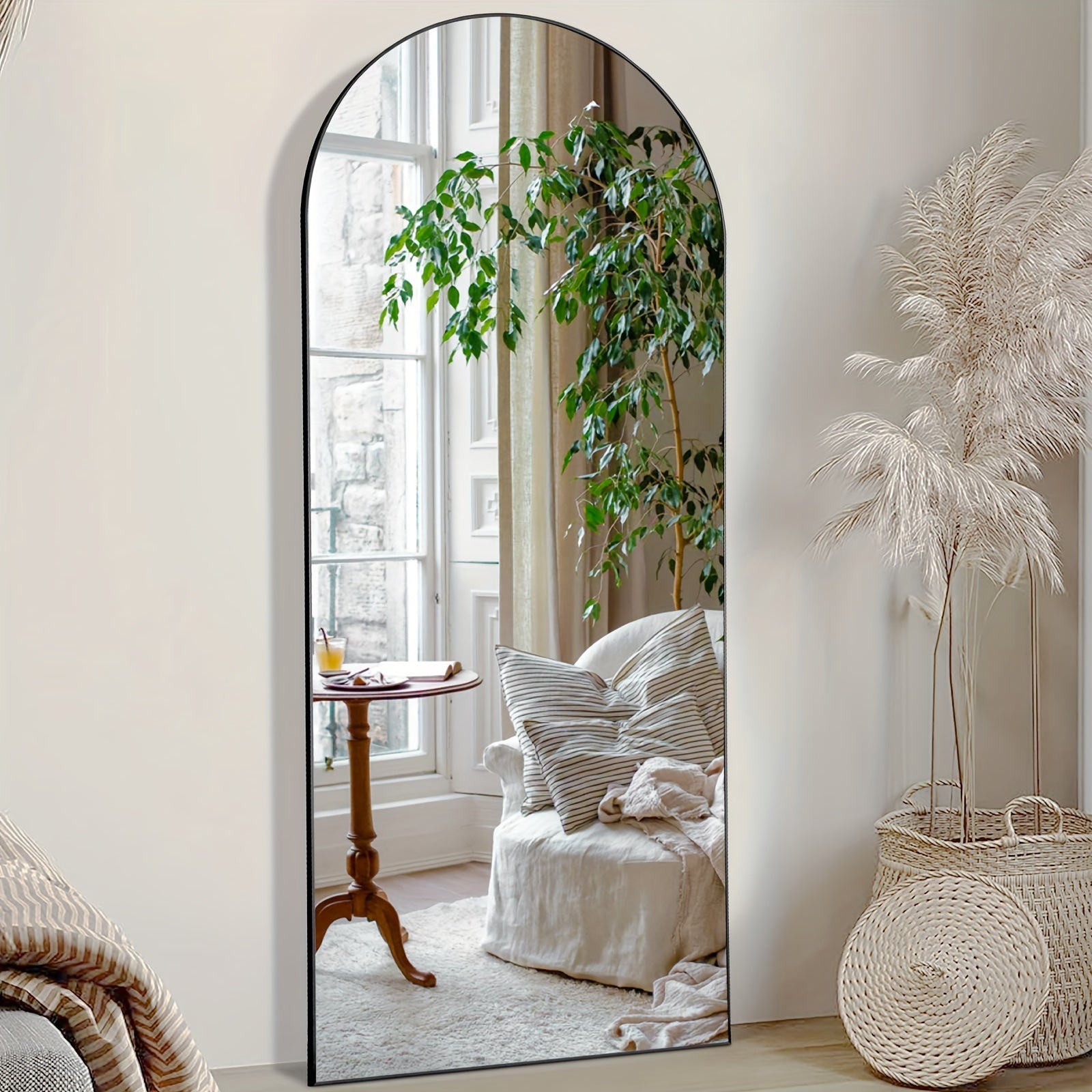 Shatter-Proof 64" X 21"/ 59"x16" Full Body Arched Mirror With Aluminum Alloy Frame, Standing Floor Mirror For Bedroom, Living Room, Cloakroom With Nano Glass