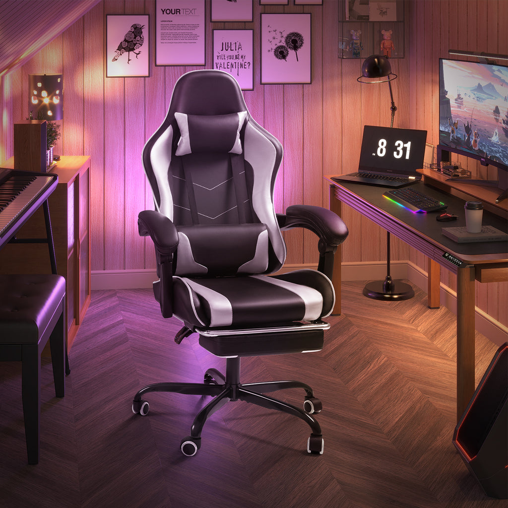 High-back Gaming Chair Adjustable Ergonomic Backrest With Footrest, Headrest And Massage Option, 360 Degree Swivel