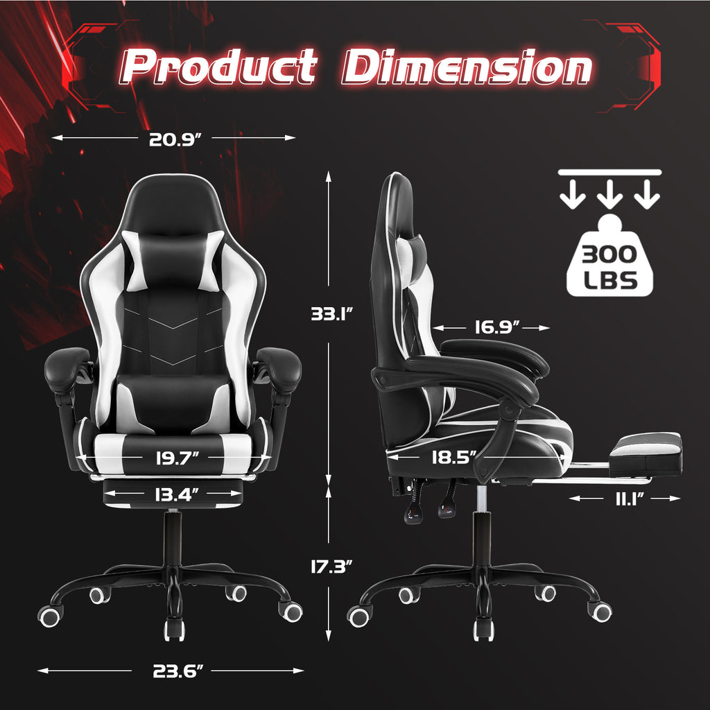 High-back Gaming Chair Adjustable Ergonomic Backrest With Footrest, Headrest And Massage Option, 360 Degree Swivel