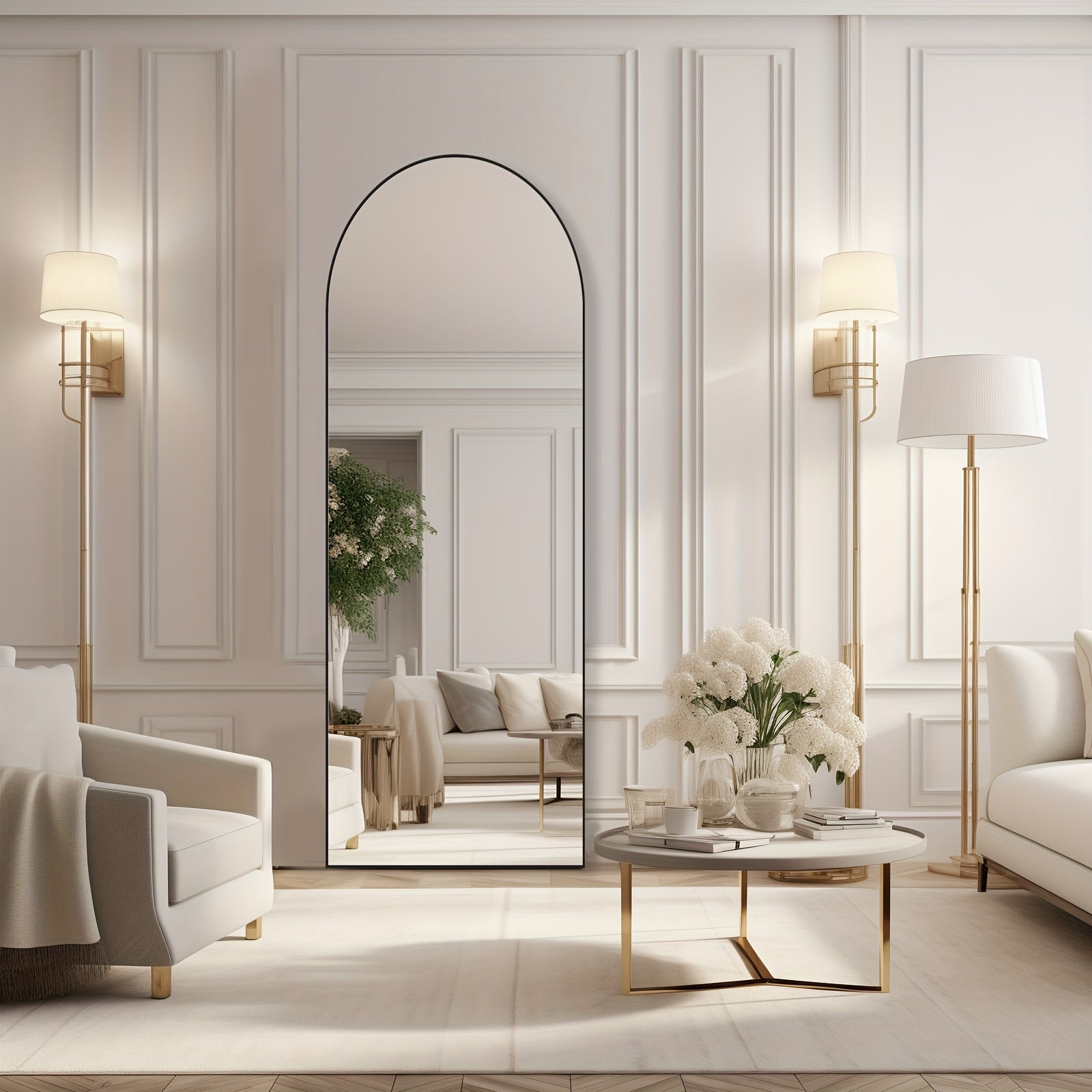 Shatter-Proof 64" X 21"/ 59"x16" Full Body Arched Mirror With Aluminum Alloy Frame, Standing Floor Mirror For Bedroom, Living Room, Cloakroom With Nano Glass