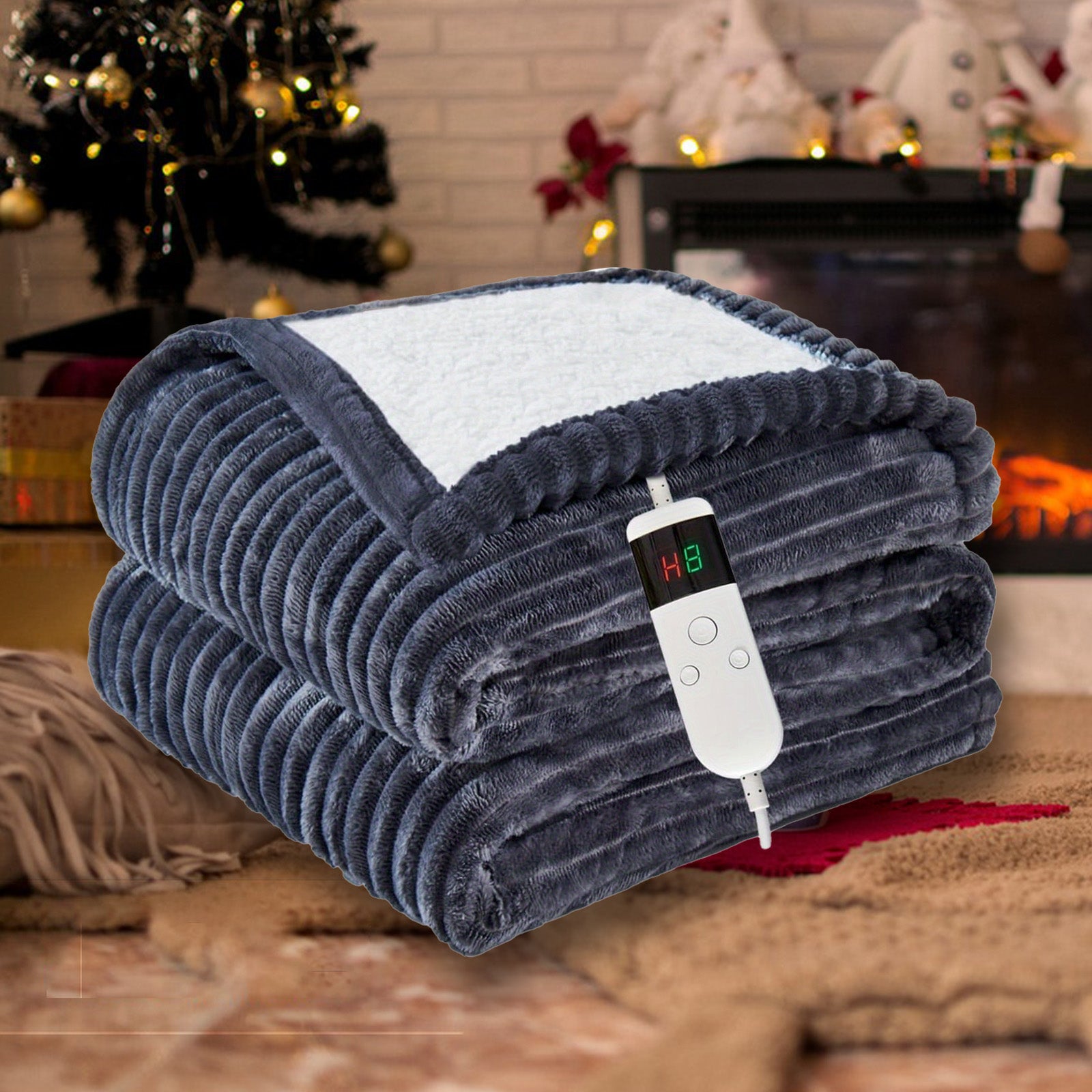 Soft Flannel Electric Heated Blanket with Digital Thermostat & 10 Heat Settings - 8-Hour Auto Shut-Off and Overheat Protection, Machine Washable