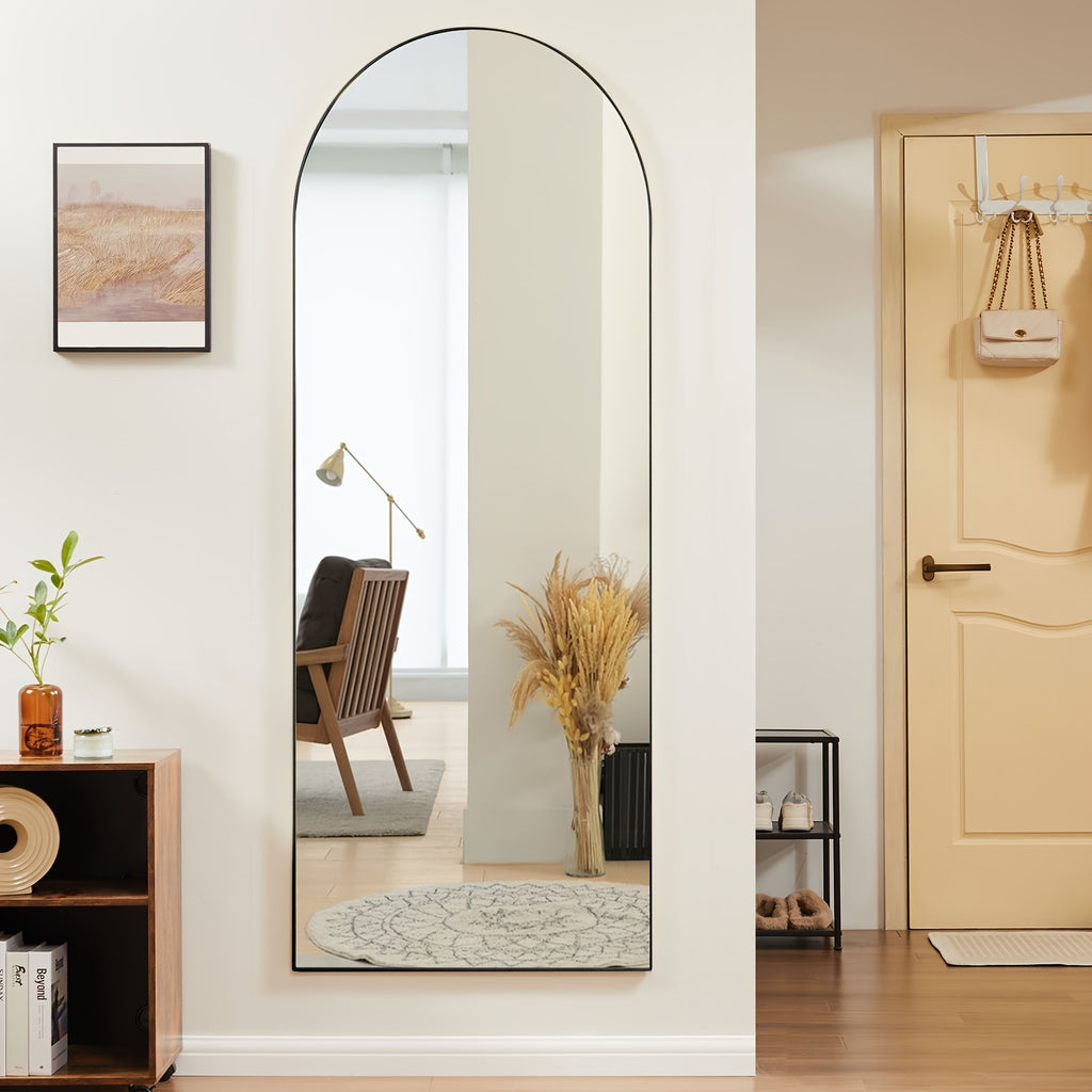 Shatter-Proof 64" X 21"/ 59"x16" Full Body Arched Mirror With Aluminum Alloy Frame, Standing Floor Mirror For Bedroom, Living Room, Cloakroom With Nano Glass
