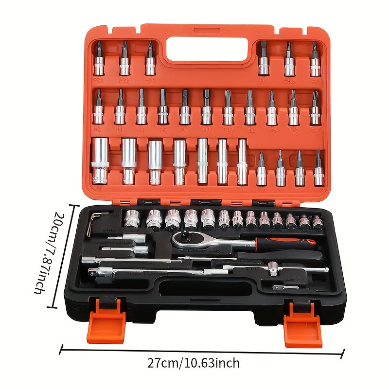 Premium 52/46pcs Toolkit for Automotive And Bicycle Repairs, Featuring a 1/4 Inch Drive Depth And Standard Wrench Collection