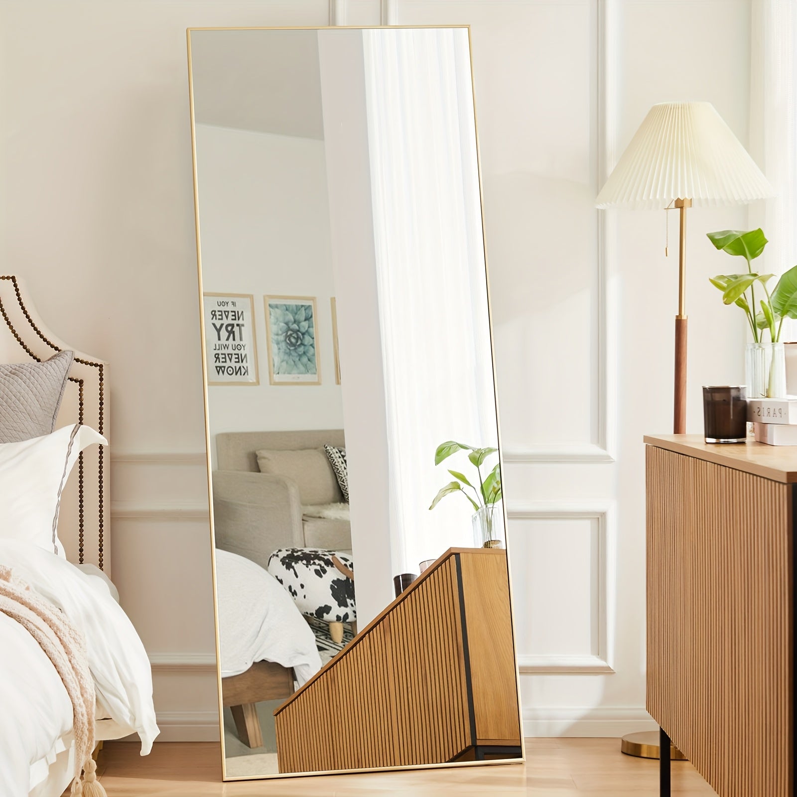Shatter-Proof 64" X 21"/ 59"x16" Full Body Arched Mirror With Aluminum Alloy Frame, Standing Floor Mirror For Bedroom, Living Room, Cloakroom With Nano Glass