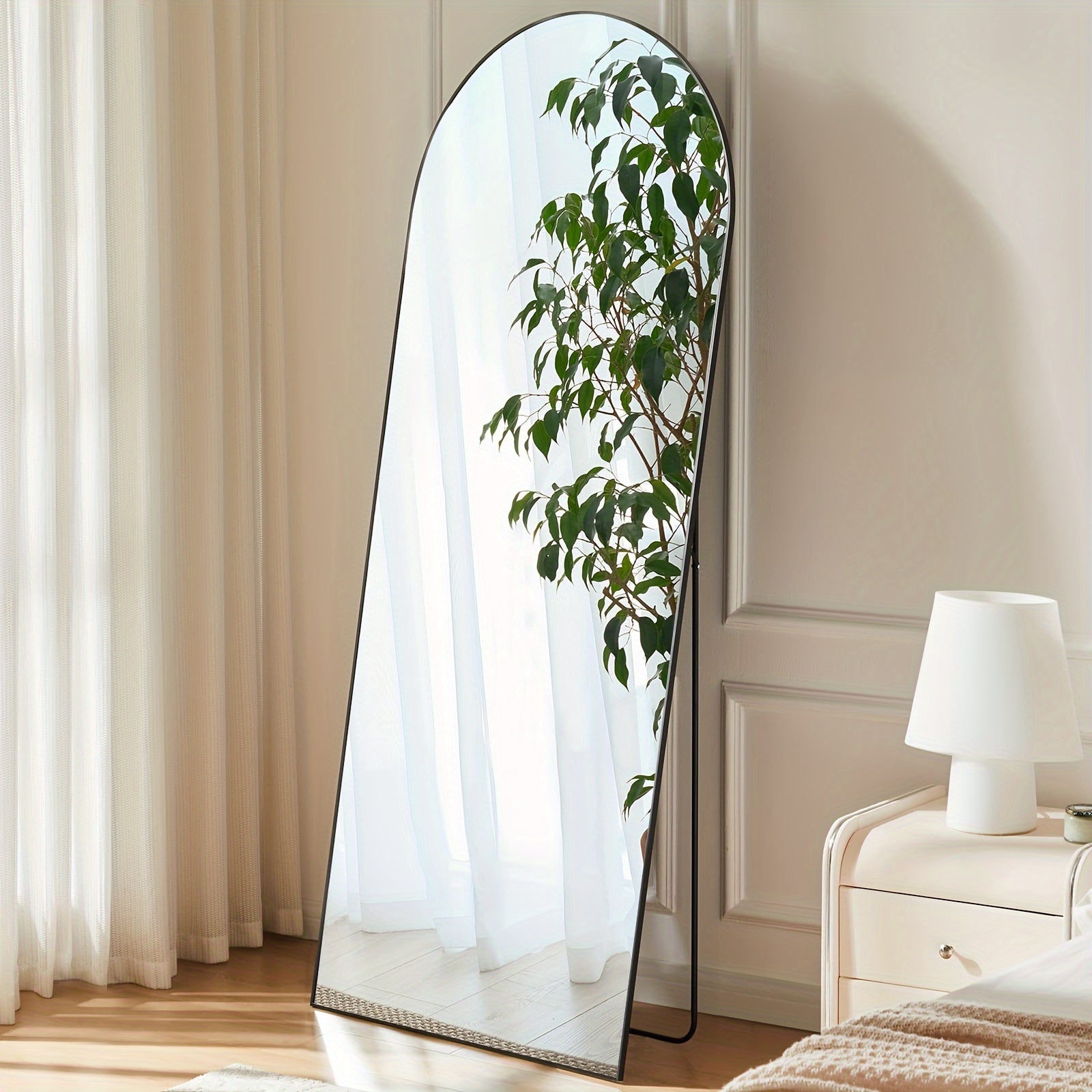 Shatter-Proof 64" X 21"/ 59"x16" Full Body Arched Mirror With Aluminum Alloy Frame, Standing Floor Mirror For Bedroom, Living Room, Cloakroom With Nano Glass