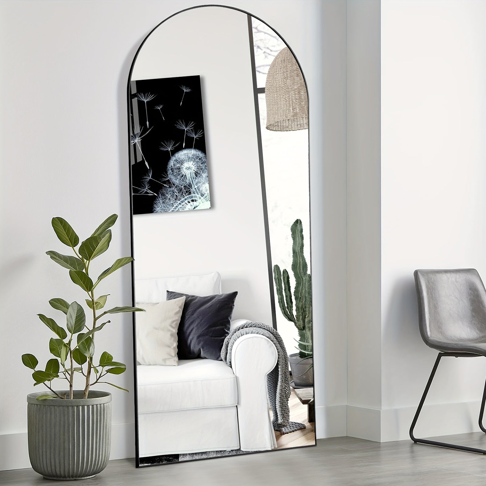 Shatter-Proof 64" X 21"/ 59"x16" Full Body Arched Mirror With Aluminum Alloy Frame, Standing Floor Mirror For Bedroom, Living Room, Cloakroom With Nano Glass