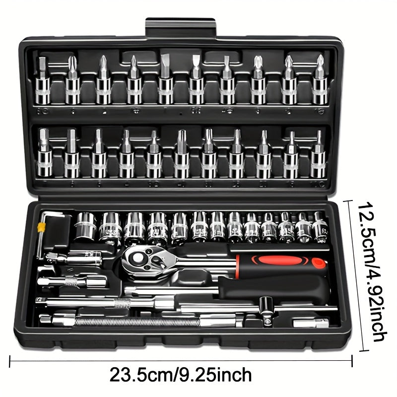 Premium 52/46pcs Toolkit for Automotive And Bicycle Repairs, Featuring a 1/4 Inch Drive Depth And Standard Wrench Collection