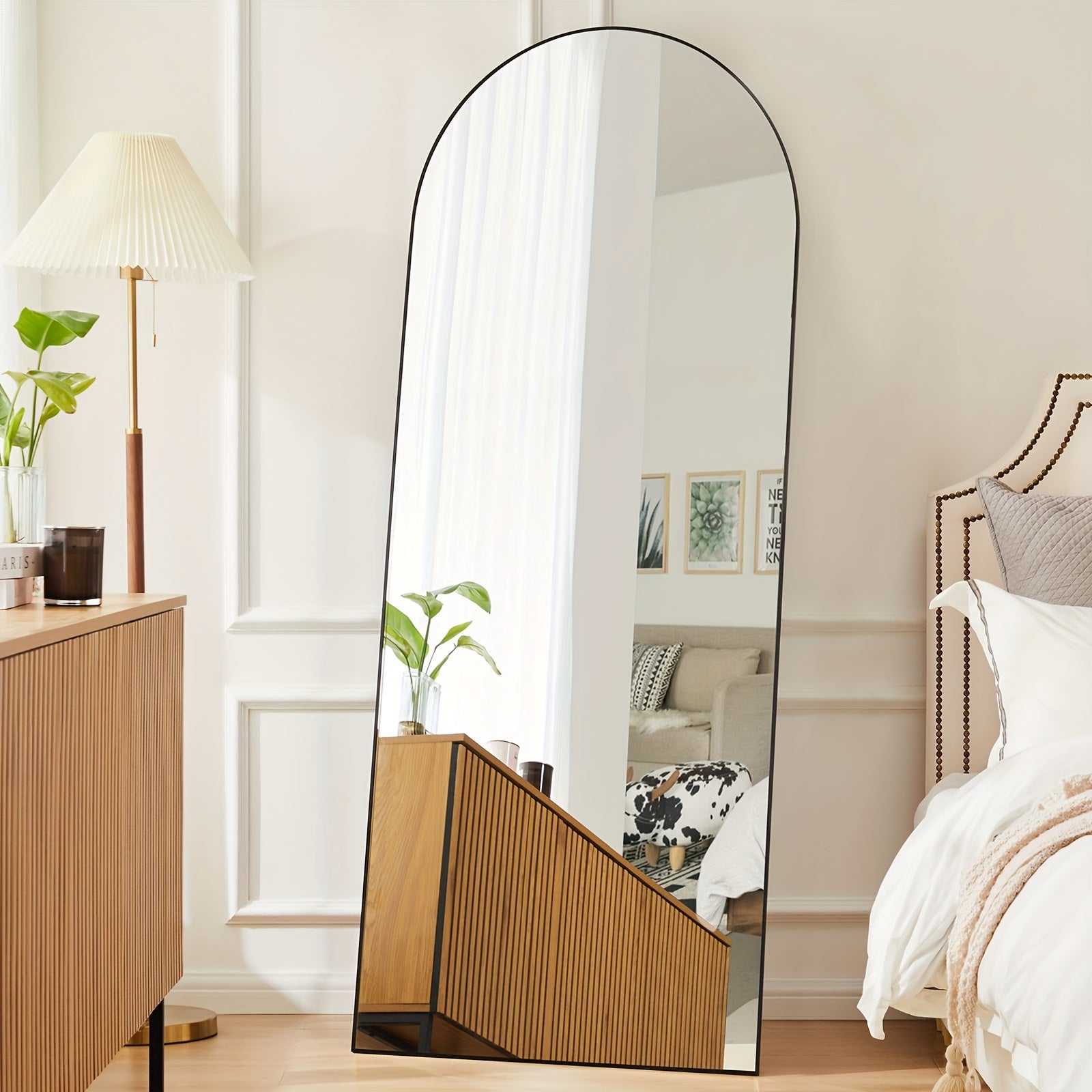 Shatter-Proof 64" X 21"/ 59"x16" Full Body Arched Mirror With Aluminum Alloy Frame, Standing Floor Mirror For Bedroom, Living Room, Cloakroom With Nano Glass
