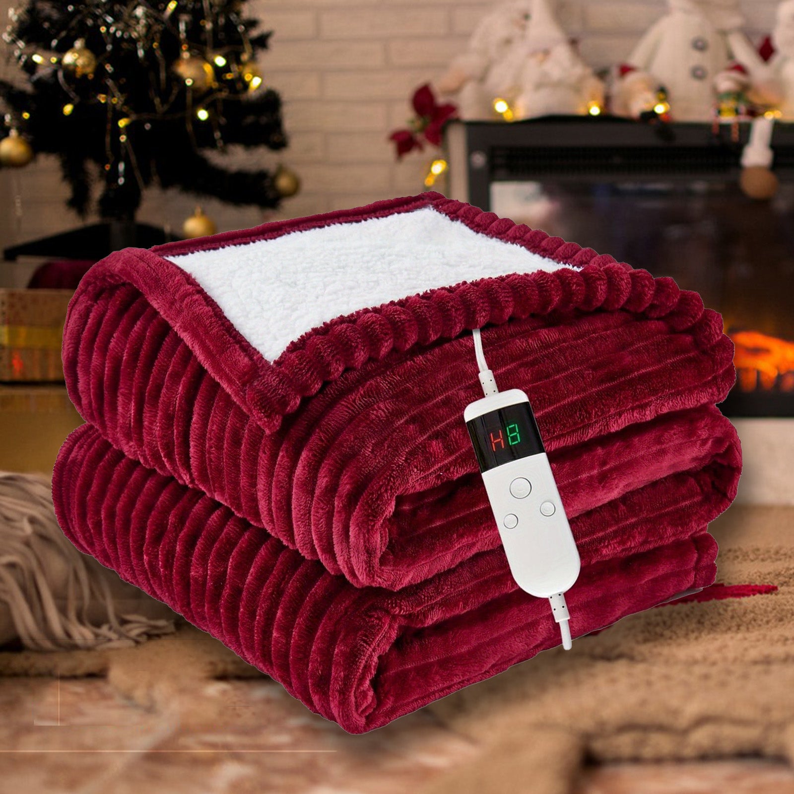 Soft Flannel Electric Heated Blanket with Digital Thermostat & 10 Heat Settings - 8-Hour Auto Shut-Off and Overheat Protection, Machine Washable