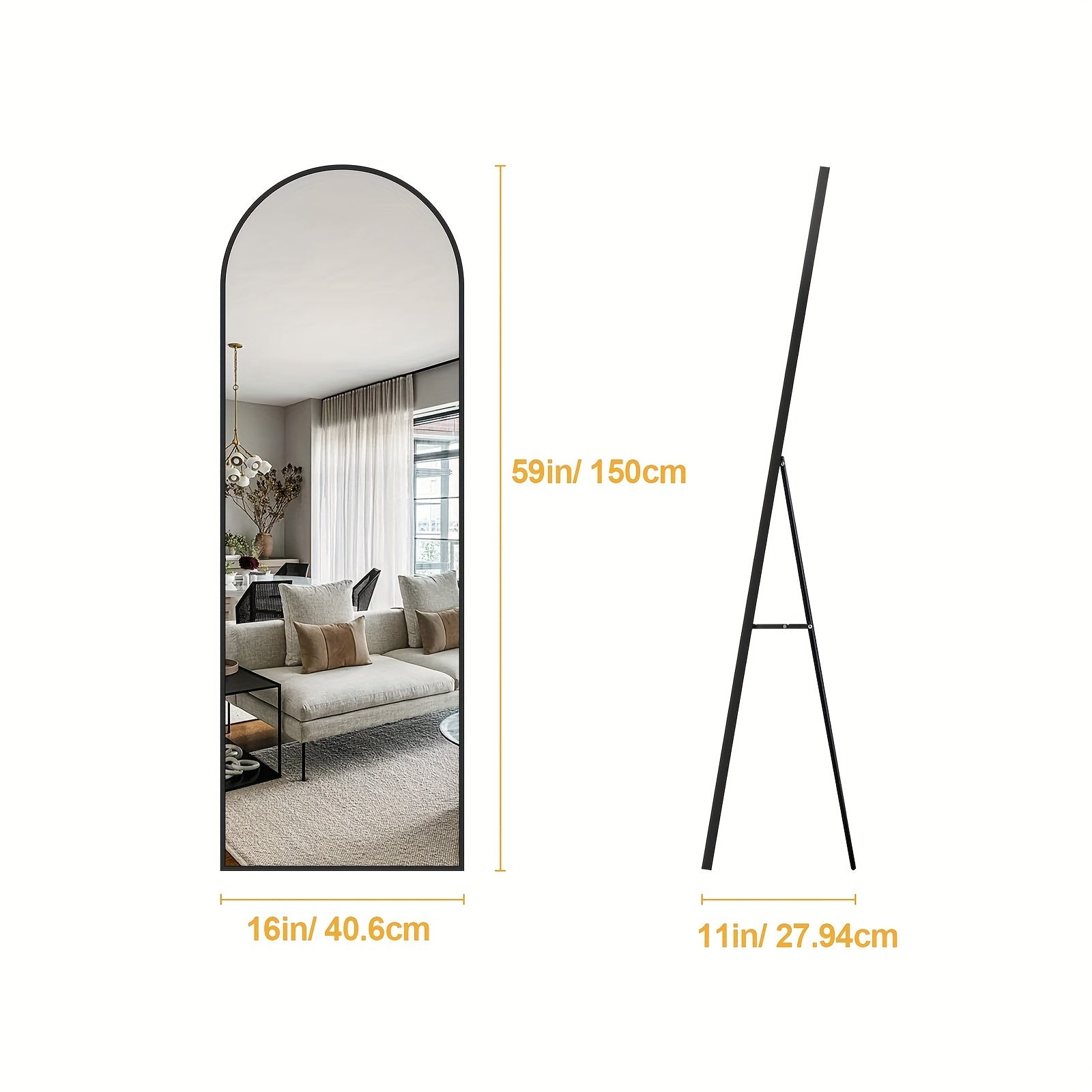 Shatter-Proof 64" X 21"/ 59"x16" Full Body Arched Mirror With Aluminum Alloy Frame, Standing Floor Mirror For Bedroom, Living Room, Cloakroom With Nano Glass