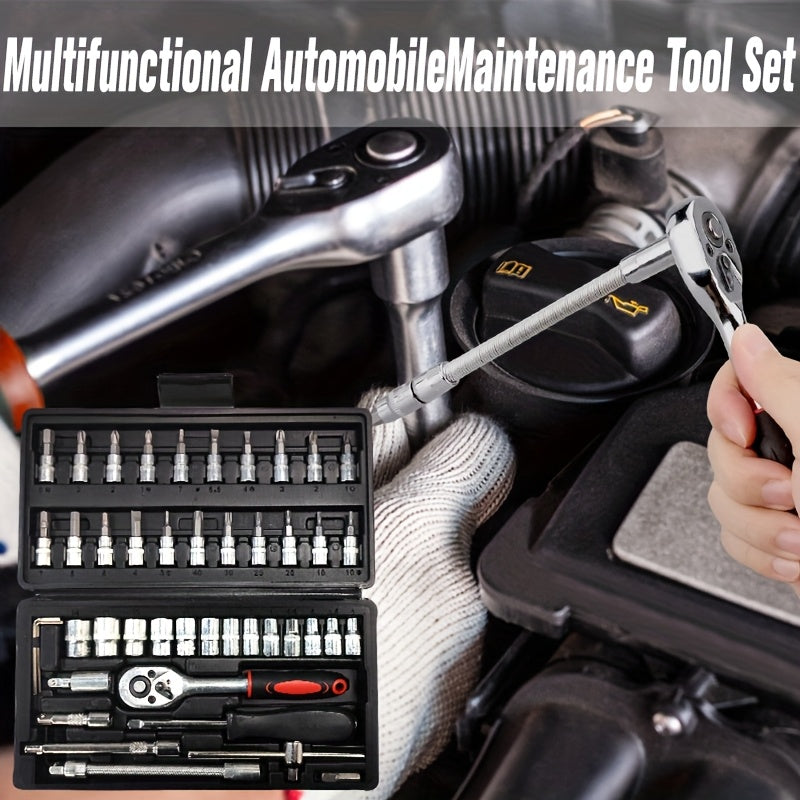 Premium 52/46pcs Toolkit for Automotive And Bicycle Repairs, Featuring a 1/4 Inch Drive Depth And Standard Wrench Collection